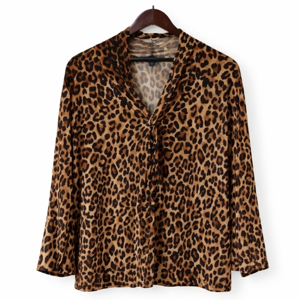 Jones New York Leopard Print Twisted V-neck Pullover Top Plus Size 3X